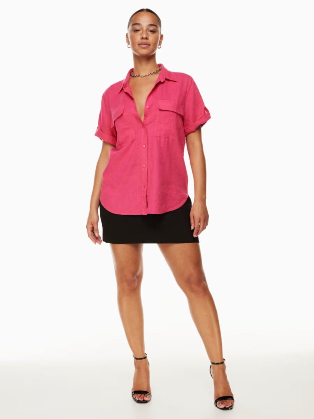 Aritzia BABATON Utility Pink Linen Short Sleeve Button Up Shirt Blouse, Size XS - Picture 11 of 16